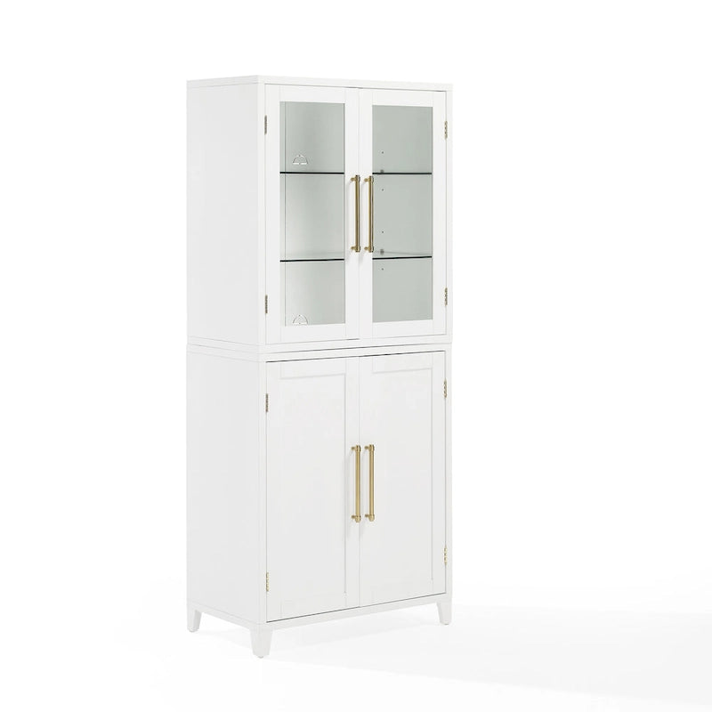 Pantry Storage Cabinet with Tempered Glass Door Hutch, White, Adjustable Shelves