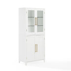Pantry Storage Cabinet with Tempered Glass Door Hutch, White, Adjustable Shelves