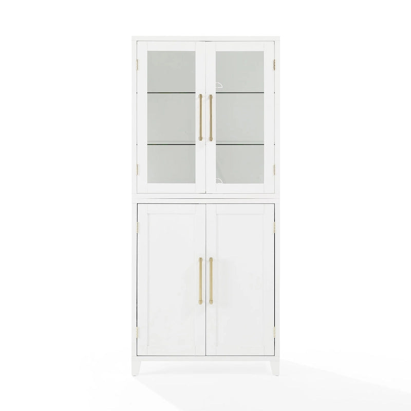 Pantry Storage Cabinet with Tempered Glass Door Hutch, White, Adjustable Shelves