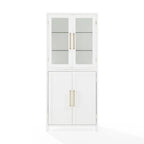 Pantry Storage Cabinet with Tempered Glass Door Hutch, White, Adjustable Shelves