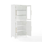Pantry Storage Cabinet with Tempered Glass Door Hutch, White, Adjustable Shelves