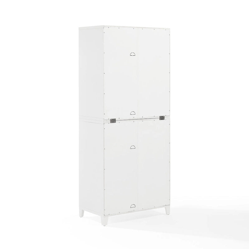 Pantry Storage Cabinet with Tempered Glass Door Hutch, White, Adjustable Shelves