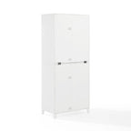 Pantry Storage Cabinet with Tempered Glass Door Hutch, White, Adjustable Shelves