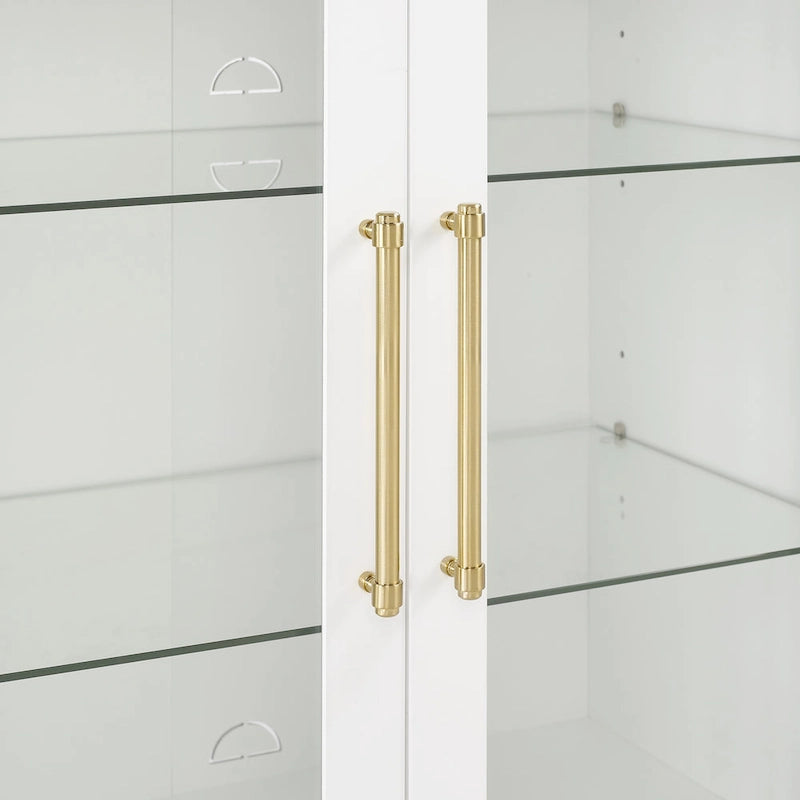 Pantry Storage Cabinet with Tempered Glass Door Hutch, White, Adjustable Shelves