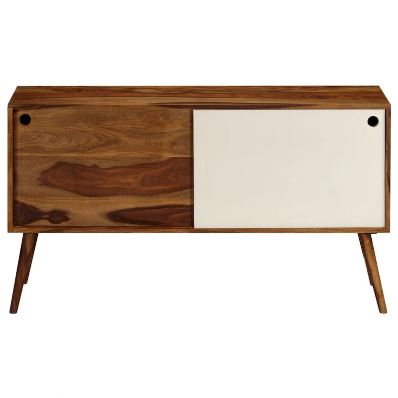 Solid Sheesham Wood Sideboard with Sliding Doors, Brown & White, 46.5x11.8x26 in