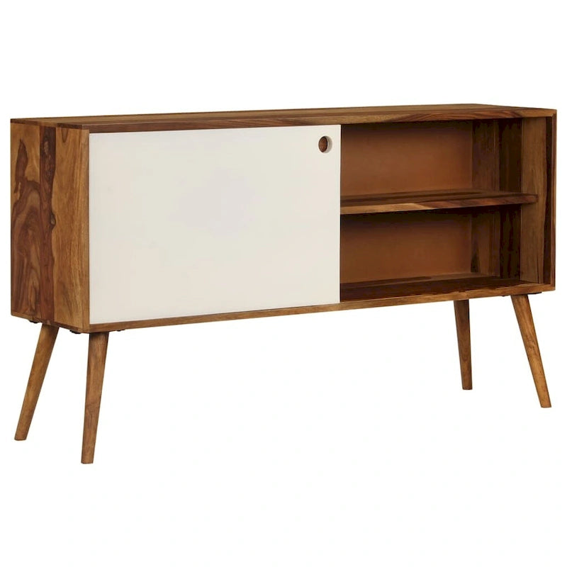 Solid Sheesham Wood Sideboard with Sliding Doors, Brown & White, 46.5x11.8x26 in