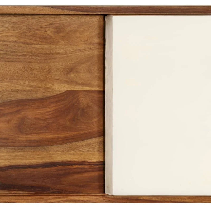 Solid Sheesham Wood Sideboard with Sliding Doors, Brown & White, 46.5x11.8x26 in