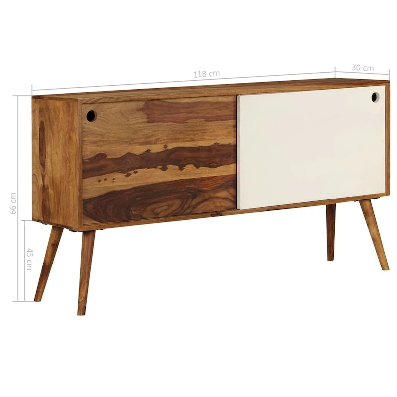 Solid Sheesham Wood Sideboard with Sliding Doors, Brown & White, 46.5x11.8x26 in