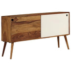 Solid Sheesham Wood Sideboard with Sliding Doors, Brown & White, 46.5x11.8x26 in