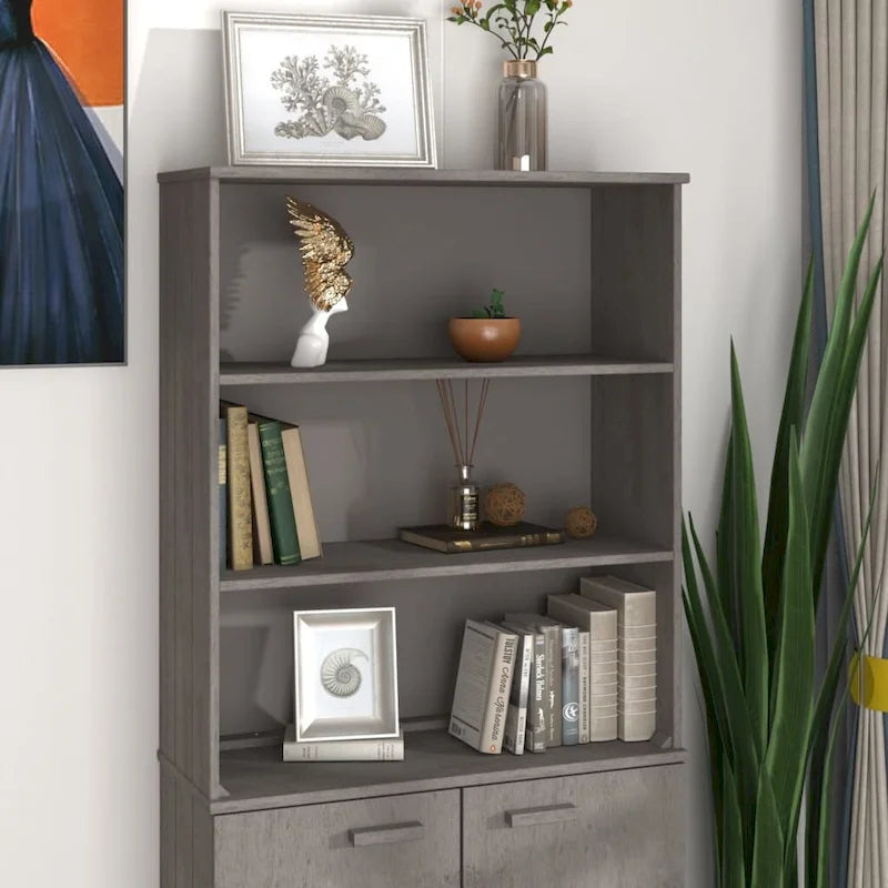 Highboard Cabinet Top with 2 Shelves, Solid Pine Wood, Rustic Style, 33.5W x 13.8D x 39.4H