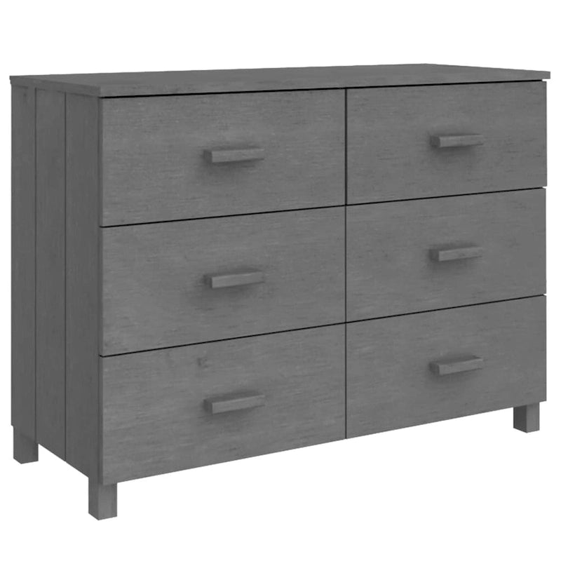 Sideboard Buffet Console Cabinet, 6 Drawers, Solid Pine Wood, Dark/Light Gray, 44.5W x 15.7D x 31.5H