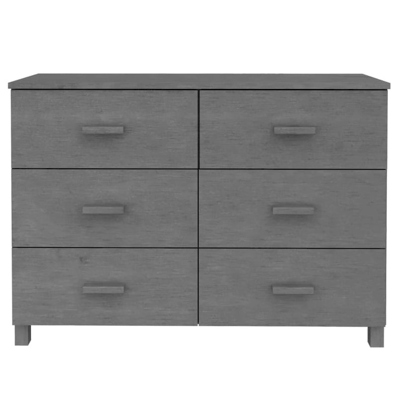 Sideboard Buffet Console Cabinet, 6 Drawers, Solid Pine Wood, Dark/Light Gray, 44.5W x 15.7D x 31.5H