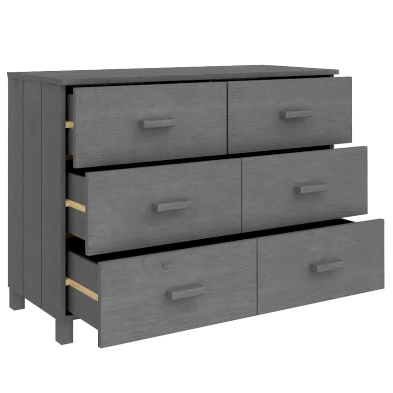 Sideboard Buffet Console Cabinet, 6 Drawers, Solid Pine Wood, Dark/Light Gray, 44.5W x 15.7D x 31.5H