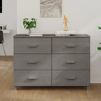 Sideboard Buffet Console Cabinet, 6 Drawers, Solid Pine Wood, Dark/Light Gray, 44.5W x 15.7D x 31.5H