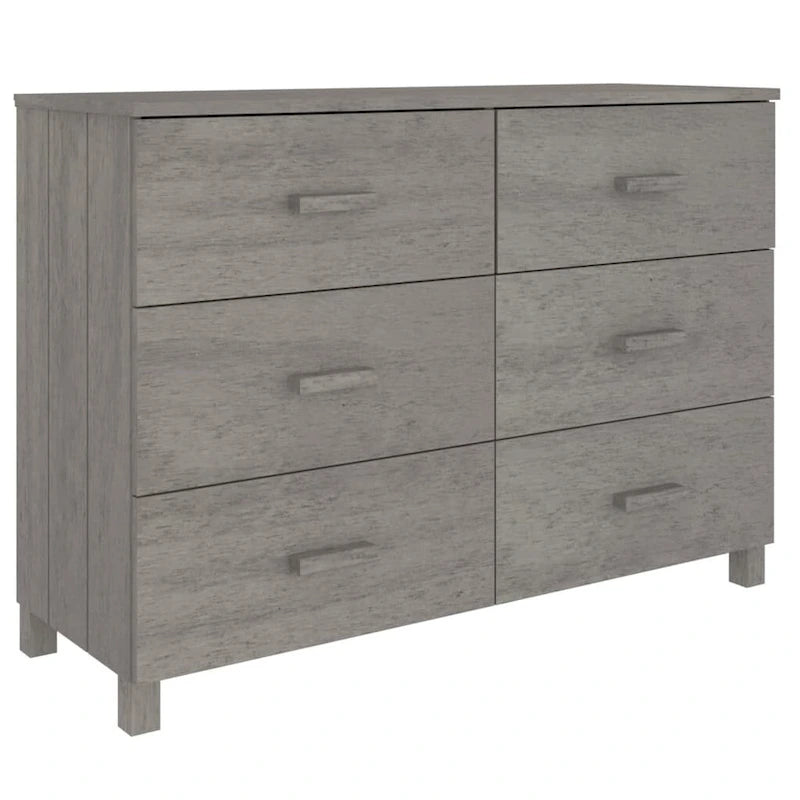 Sideboard Buffet Console Cabinet, 6 Drawers, Solid Pine Wood, Dark/Light Gray, 44.5W x 15.7D x 31.5H