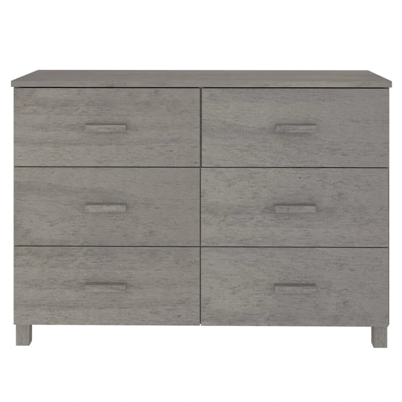 Sideboard Buffet Console Cabinet, 6 Drawers, Solid Pine Wood, Dark/Light Gray, 44.5W x 15.7D x 31.5H