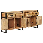 Industrial Solid Mango Wood Sideboard with 2 Doors & 4 Drawers, Steel Frame, 67.7x13.8x31.5 in