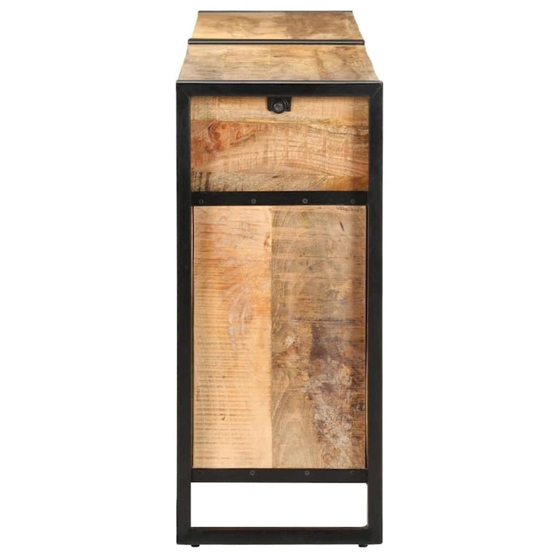 Industrial Solid Mango Wood Sideboard with 2 Doors & 4 Drawers, Steel Frame, 67.7x13.8x31.5 in