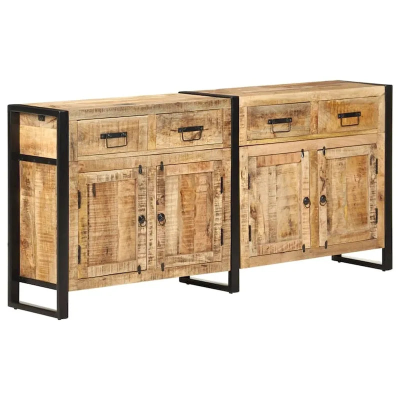 Industrial Solid Mango Wood Sideboard with 2 Doors & 4 Drawers, Steel Frame, 67.7x13.8x31.5 in