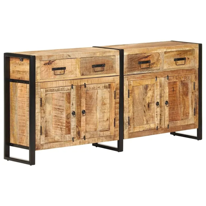 Industrial Solid Mango Wood Sideboard with 2 Doors & 4 Drawers, Steel Frame, 67.7x13.8x31.5 in