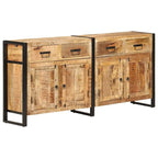 Industrial Solid Mango Wood Sideboard with 2 Doors & 4 Drawers, Steel Frame, 67.7x13.8x31.5 in