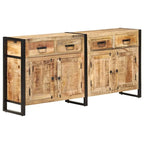 Industrial Solid Mango Wood Sideboard with 2 Doors & 4 Drawers, Steel Frame, 67.7x13.8x31.5 in