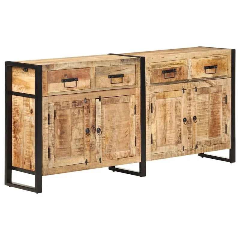 Industrial Solid Mango Wood Sideboard with 2 Doors & 4 Drawers, Steel Frame, 67.7x13.8x31.5 in