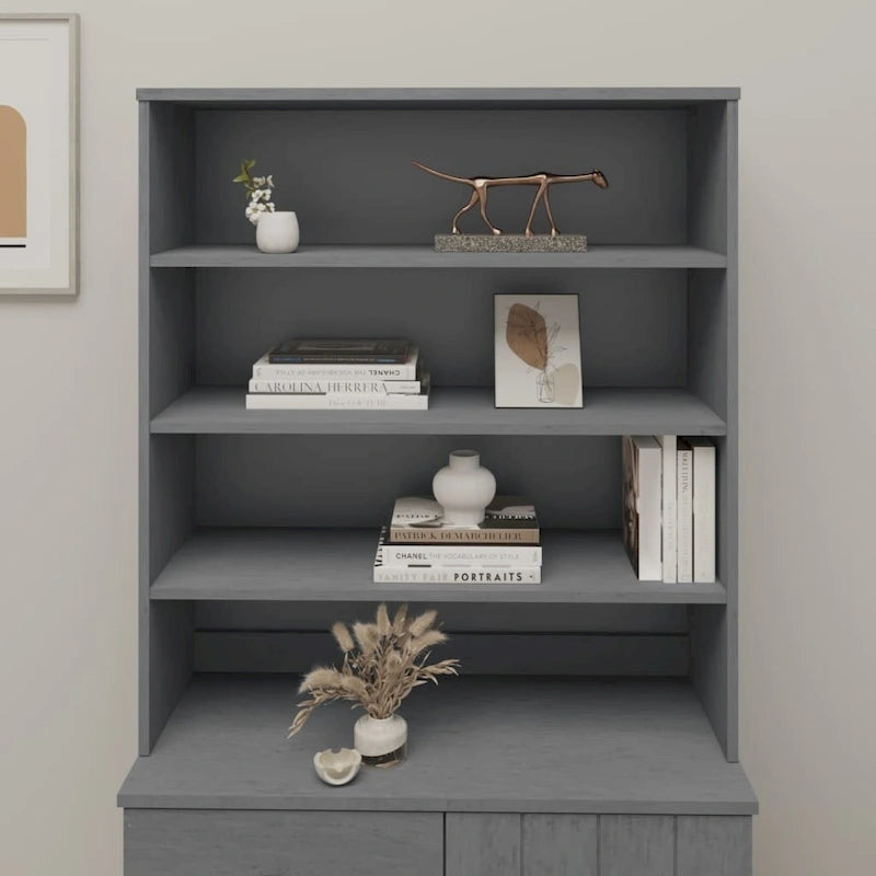 Hallway Highboard Cabinet Top with 3 Shelves, Solid Pine Wood, Rustic Style, 35.4L x 11.8W x 39.4H