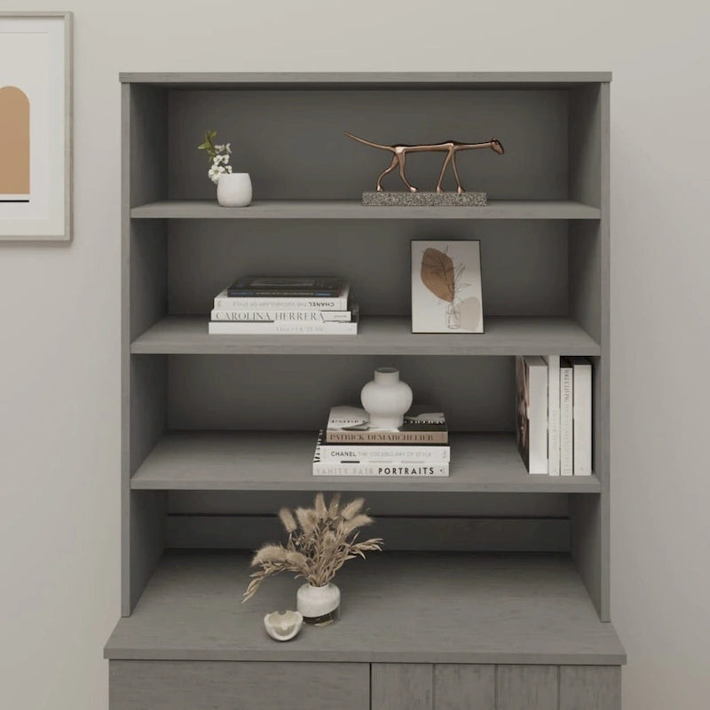 Hallway Highboard Cabinet Top with 3 Shelves, Solid Pine Wood, Rustic Style, 35.4L x 11.8W x 39.4H