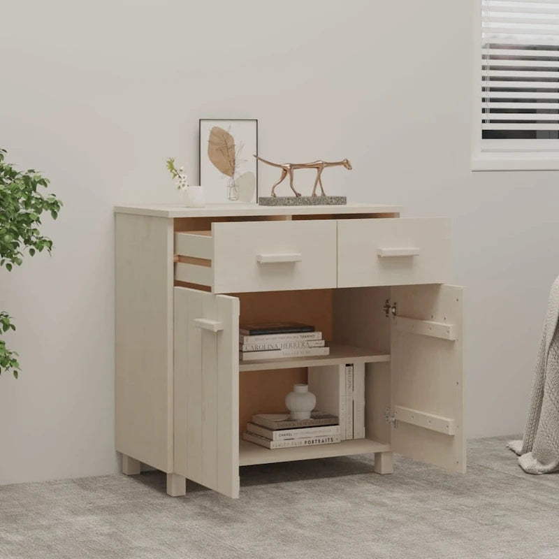 Sideboard Buffet Console Cabinet, 2 Doors & 2 Drawers, Solid Pine Wood, 31.1W x 15.7D x 31.5H