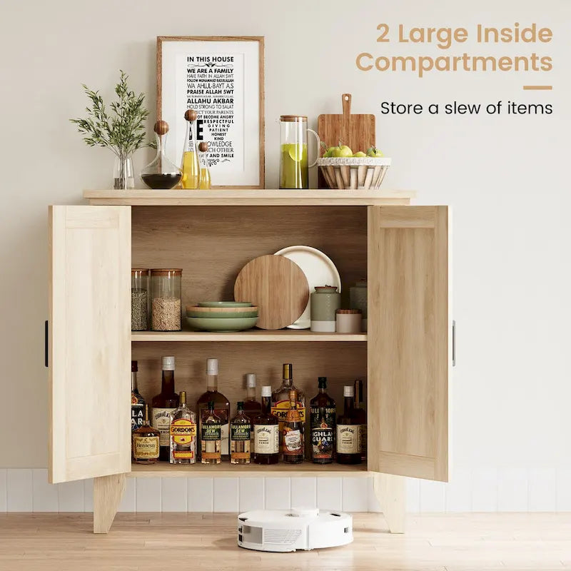 Meuble de rangement en rotin avec portes et étagères