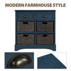 Rustic Storage Cabinet with Two Drawers and Four Classic Rattan Basket - 28L x 11.8W x 28H