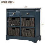 Rustic Storage Cabinet with Two Drawers and Four Classic Rattan Basket - 28L x 11.8W x 28H