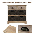 Rustic Storage Cabinet with Two Drawers and Four Classic Rattan Basket - 28L x 11.8W x 28H