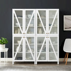 2-Piece Tall Storage Pantry Set with Glass Doors, Modern Farmhouse Style, White