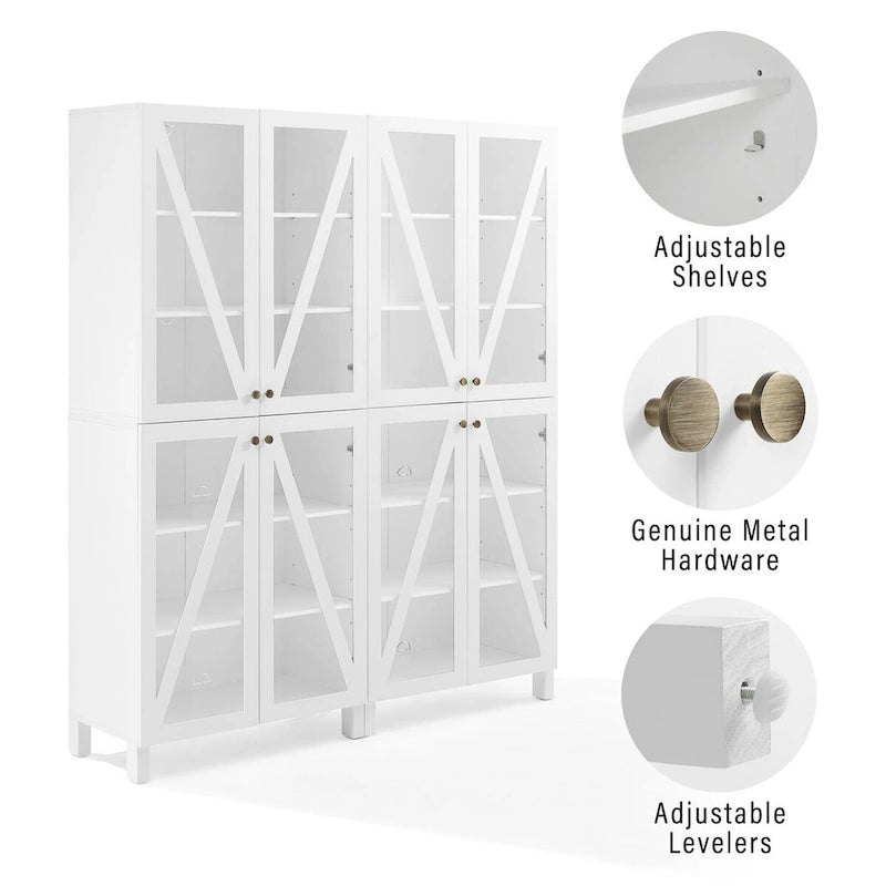 2-Piece Tall Storage Pantry Set with Glass Doors, Modern Farmhouse Style, White