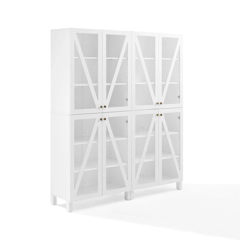 2-Piece Tall Storage Pantry Set with Glass Doors, Modern Farmhouse Style, White