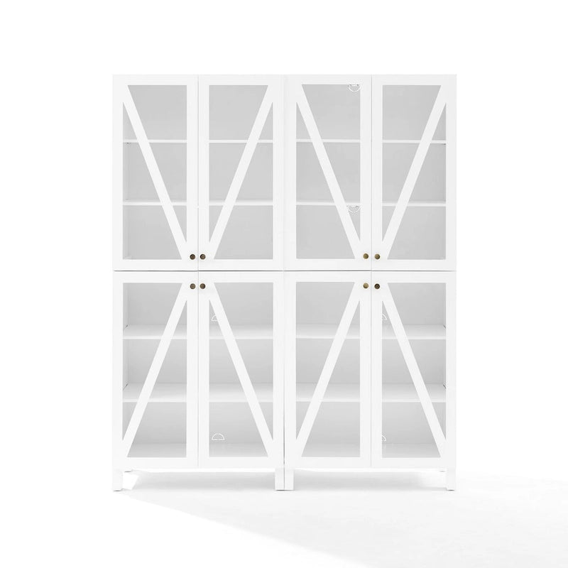 2-Piece Tall Storage Pantry Set with Glass Doors, Modern Farmhouse Style, White