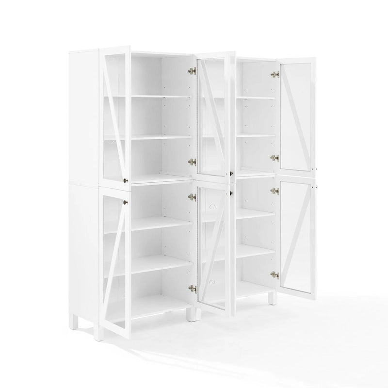 2-Piece Tall Storage Pantry Set with Glass Doors, Modern Farmhouse Style, White