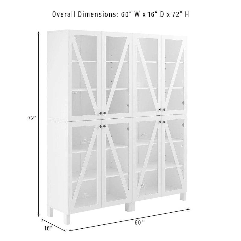 2-Piece Tall Storage Pantry Set with Glass Doors, Modern Farmhouse Style, White