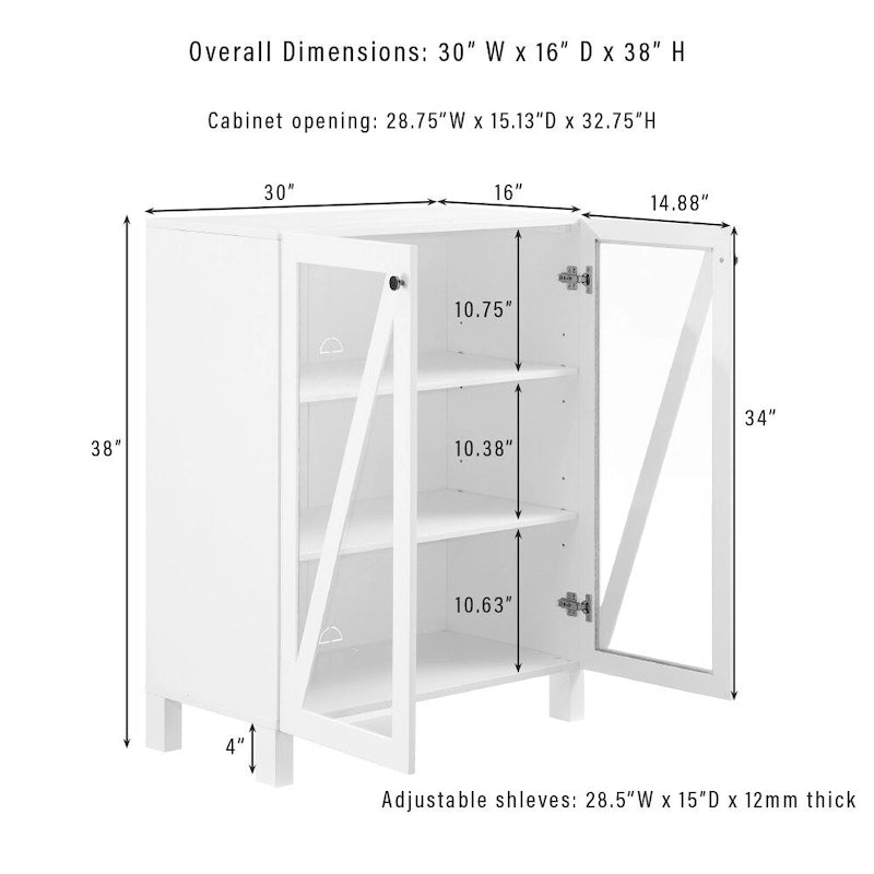 2-Piece Tall Storage Pantry Set with Glass Doors, Modern Farmhouse Style, White