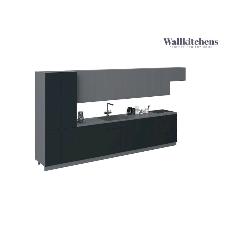 Modern Kitchen Cabinet Set Black Base 15ft Wide 174x24, Soft-Close, Adjustable Shelves