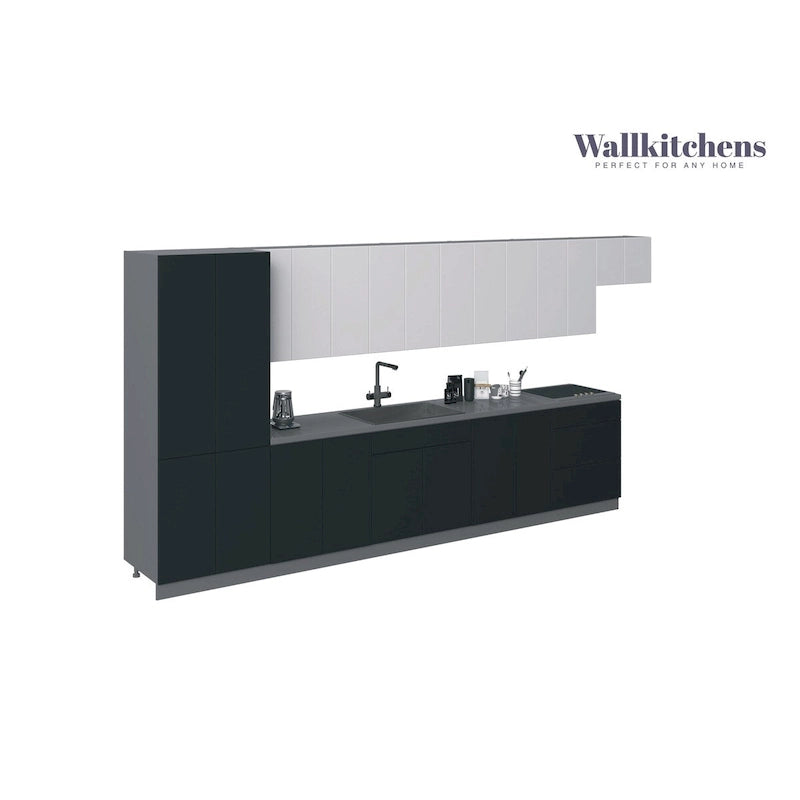 Ensemble de meubles de cuisine modernes, base noire, 4,5 m de large 174x24, fermeture douce, étagères réglables