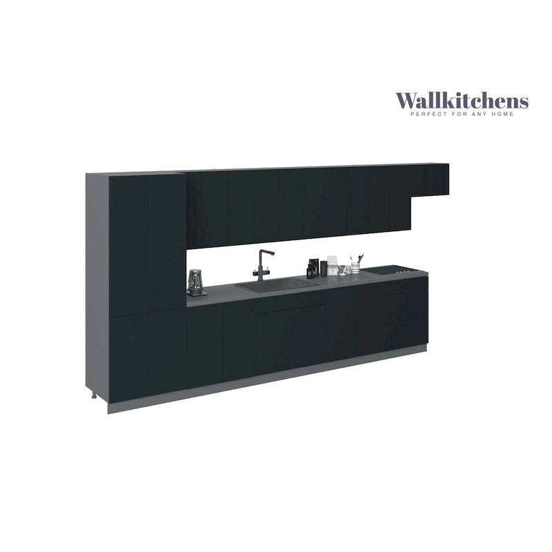 Ensemble de meubles de cuisine modernes, base noire, 4,5 m de large 174x24, fermeture douce, étagères réglables
