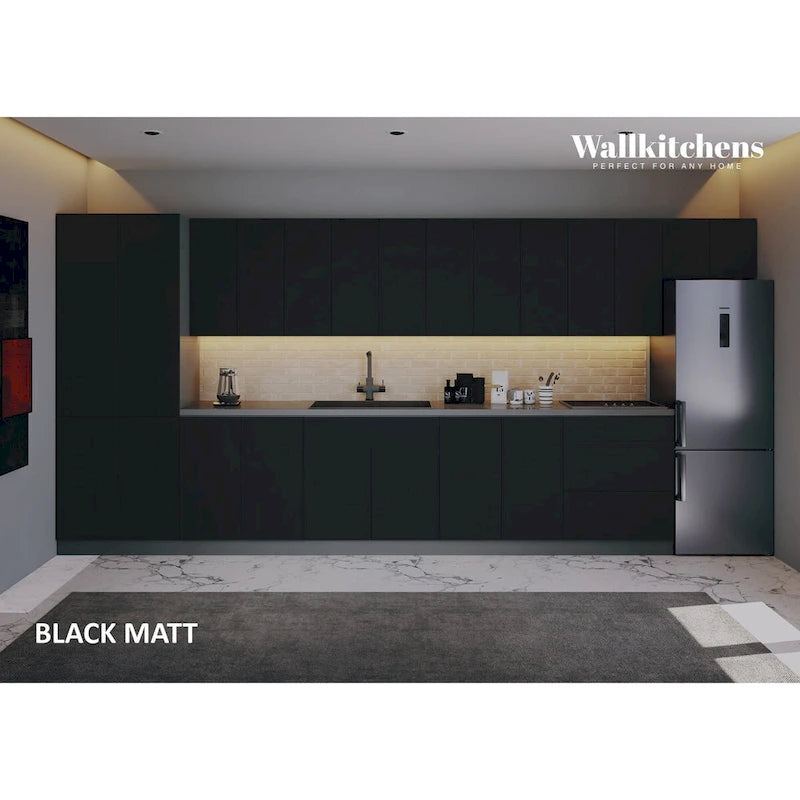 Modern Kitchen Cabinet Set Black Base 15ft Wide 174x24, Soft-Close, Adjustable Shelves