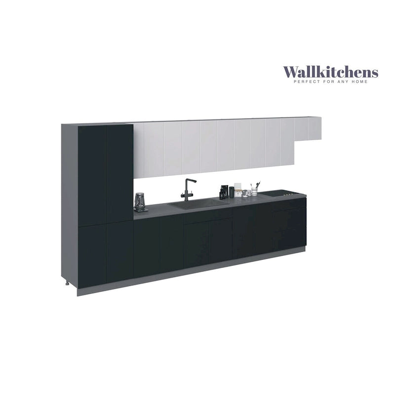 Modern Kitchen Cabinet Set Black Base 15ft Wide 174x24, Soft-Close, Adjustable Shelves