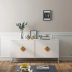 Solid Wood Square Shape Handle Deisign Sideboard with Doors