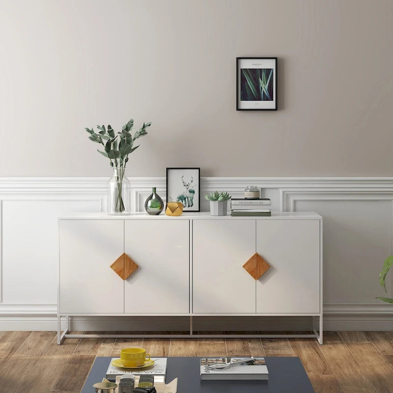 Solid Wood Square Shape Handle Deisign Sideboard with Doors