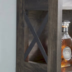 Coffee Bar Cabinet with Hollow Out Barn Design Wood Cabinet