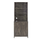 Coffee Bar Cabinet with Hollow Out Barn Design Wood Cabinet